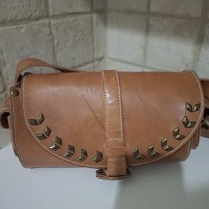 Free People Leather Crossbody Bag Western Aztec Bohemian Studded Buckle Bag